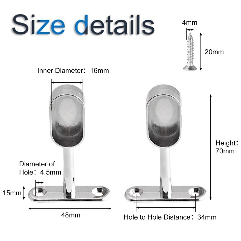 INCREWAY Closet Rod Support, 4Pcs Zinc Alloy Oval Wardrobe Rail