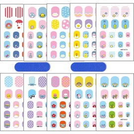 10 Sheets Colorful Nail Stickers for Kids Self Adhesive Kid Nail Stickers for Nail Art Full Nail Wraps for Kids Girls,Cute Kids Nail Strips
