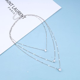 Aneneiceera Boho Layered Shiny Rhinestone Star Necklace Water Drop Crystal Love Pendant Choker Necklace Silver Chain Multilayer Necklace Jewellery for Women Girls (Silver), Metal Material, Rhinestone