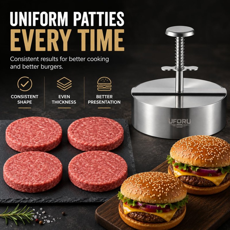 UFORU 4.5 Inch Burger Press,304 Stainless Steel Hamburger Patty Maker,Heavy