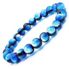 Gold Stone Yonaguni Blue Firefly Glass 8mm Luminous Bracelet, Okinawa Souvenir, Yonaguni Island, Glass Silver