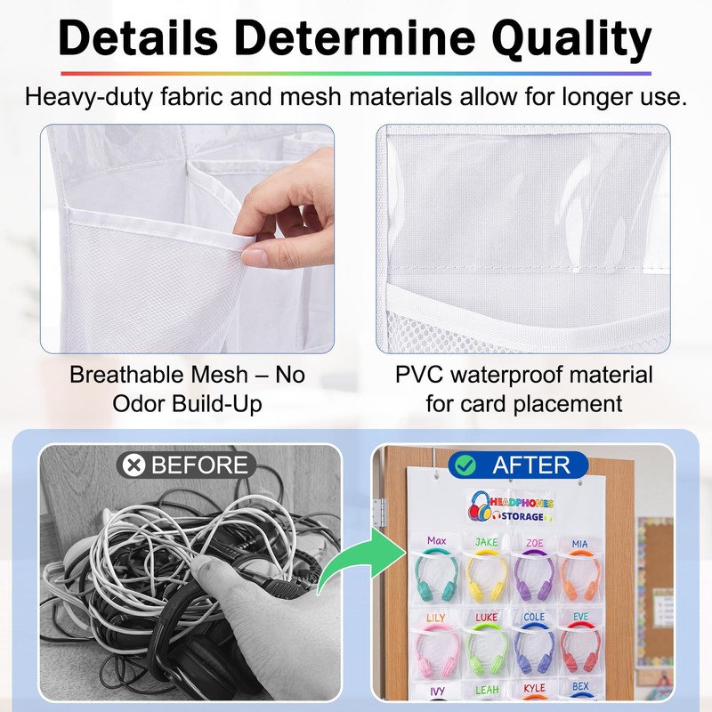 AmazingSpark 1 Pcs 16 Pockets Classroom Headphone Storage Thickened Non-Woven