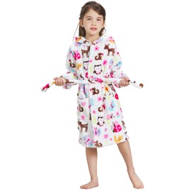 ECHERY Boys Girls Bathrobes Toddler Robes Children's Plush Soft Coral Fleece Hooded Pajamas Sleepwear for Kids