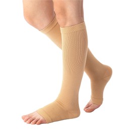 Open toe toeless Compression Socks 3 Pairs 15-20 mmHg Support Pregnancy，Running，Sports,Flight Travel (Beige, L/XL)