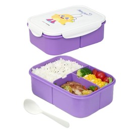 JIDODO Bento Box Adult Lunch Box with 3 Compartment, Lunch Box Kids,Bento Box, Ideal Leak Proof Lunch Box Containers,No BPAs Bento Box for Kids,Microwave Safe Lunch Box (1.8L, Purple-Yellow Monster)