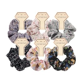 6 Pcs Hair Scrunchies, Hair Elastics Bands Floral Hair Scrunchie, Elastic Rubber Bands Chiffon Hair Scrunchies for Thick Curly Hair Flower Hair Ties Hair for Women Girls (style 8)