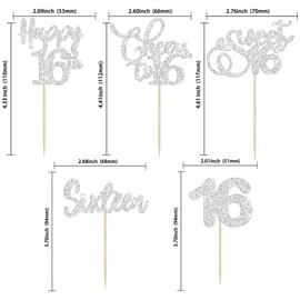 Paquete de 30 adornos para magdalenas de 16 cumpleaños con purpurina de dieciocho vítores a 16 años de edad, cumpleaños, para decoración de pasteles de feliz cumpleaños 16 aniversario, fiesta de