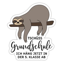 Spreadshirt Graduation Tschüss Elementary School 5th Grade Sloth Stickers, 10 x 10 cm, Matt White