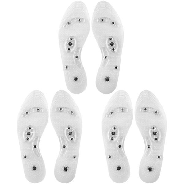 3 Pairs Acupressure Magnetic Massage Insoles, Oumers Foot Massage Shoe-pad Foot Therapy Reflexology Pain Relief Shoe Insoles,Transparent (US M:8-11 W:9-12)