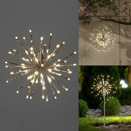 12" Starburst Lights 80 LED Firework Lights Warm White Lighted Hanging Fairy Light Ball Decorations for Christmas Party Home Silver Branch