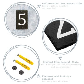 Number 1-14.5 x 9cm Natural Solid Slate House Number Plaque (0-9) Indoor & Outdoor Rustic Door Numbers Sign Including Fixings & Caps - by Nicola Spring