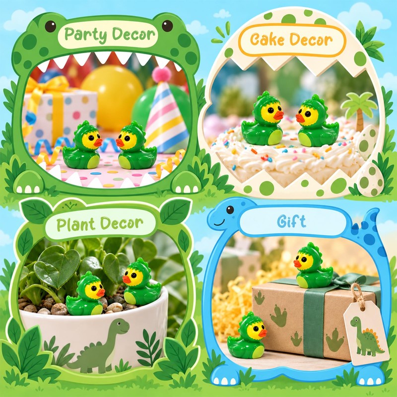 60 Pcs Mini Resin Dinosaur Ducks,Tiny Green Ducky Figurines