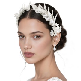 Coucoland Wedding Headband for Brides - Handmade Leaf Bridal Headpiece Floral Sparkling Clear Hair Accessories for Women