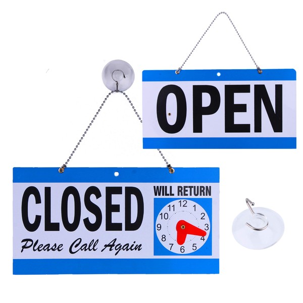 Business Hour Open Closed Sign with Suction Cups - Open Sign for Business - Be Back Sign with Clock