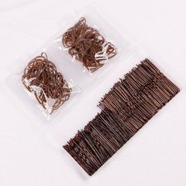 300PCS Hair Pins Sets 100 Bobby Pins & 100 U Shaped Hair Pins for Women 100 Elastic Hair Bands Kit Hair Accessories for Women Girls with Storage Box Easy to Store Hair Pin(Brown)