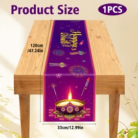 1 Pcs Happy Diwali Table Runner, Diwali Party Table Runner, Indian Rangoli Designs for Dining table and Party Supplies, Indoor Outdoor Home Indian Deepawali Festival of Lights Supplies