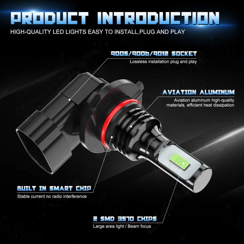 AQJ 9005 9006 LED Headlights Kit Combo Bulbs 8500K High