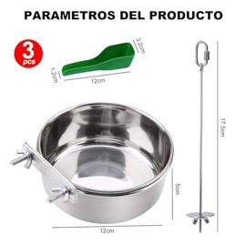 Comederos para Loros, Accesorio de Jaula de pájaros, Cuenco Colgante de Acero Inoxidable, Soporte para Comida de Pájaros, Cucharas para Pájaro. para Pinzones Conure Animales. (12 * 5cm)