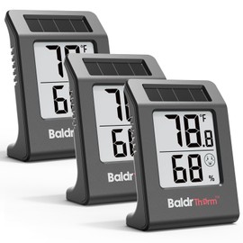 BaldrTherm Humidity Meter Hygrometer, Solar-Powered Room Thermometer Indoor Digital Temperature Sensor Monitor, 2.2''Humidity Gauge for Baby Rooms, Home, Office, 3Pack, Black