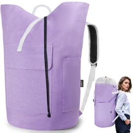 JOINPRO Laundry Bag Backpack, 125L Extra Large Travel with Shoulder Straps, Adjustable & Extendable Design, Laundry Hamper Bag with 3 Pockets for Laundromat, College, Travel, Camping (Purple)