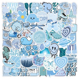 120PCS Blue Aesthetic Stickers for Adult Girls,Cute Cartoon Trendy Waterproof Decals for Laptop Phone Luggage Skateboard Computer Phone Guitar Scrapbook Car Refrigerator Helmet Bike