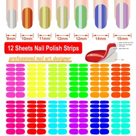 DANNEASY 12 Sheets Fluorescence Color Nail Wraps for Women Self Adhesive Nail Polish Stickers Stick on Nail Polish Strips Gel Fingernail Sticker Nails with Nail File, Cuticle Stick