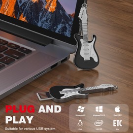 FEBNISCTE Metal Guitar USB 2.0 Stick 16GB 32GB USB Flash Drive with Gift Box, Black 16gb