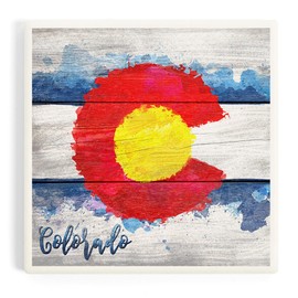 Colorado State Flag, Watercolor, Rustic (Absorbent Ceramic Coaster, Single, Cork Back, Kitchen Table Decor)