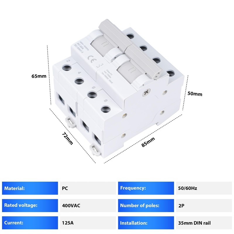 Jadeshay Manual Transfer Switch, 2-Pin 125A Load Disconnect Switch, Dual