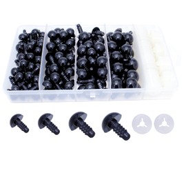 300Pcs Safety Eyes and Secure Washers for Amigurumi Crochet - Thalinfayi 4Sizes 10-15mm Black Plastic Safety Eyes Crochet Craft Eyes for Amigurumi, Crafts, Crochet Doll DIY Making Decorations