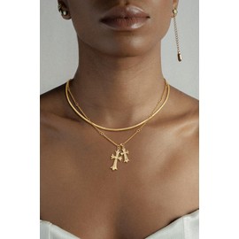 Warshion Cross Necklace 14K Gold Plated Layered Double Cross Pendant Necklace Dainty Diamond Cross Charm Link Chain Stackable Stack Choker Delicate Faith Jewelry