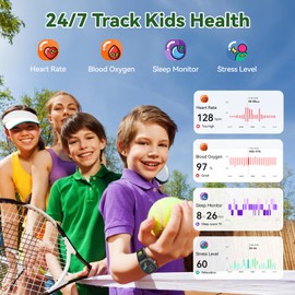 Smart Watch for Boys Girls with Sleep | Health | Activity Tracker, Games, Alarm, IP68 Waterproof Kids Fitness Watch with Pedometer, Family Account, Toys Gifts for Kids Aged 4-16 (Green/Jet Black)