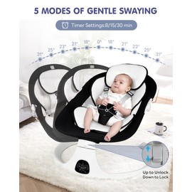 Electric Baby Swings for Infants to Toddler Baby Swing with 5-Speed 3-Seat Positions 5-Point Carabiner,with Bluetooth Music 10-Preset Melodies (Black White)