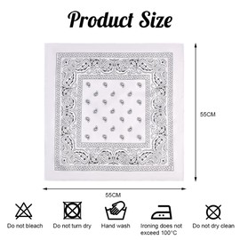 AOMIG Bandana Men Women Premium Neckerchief Headscarf Unisex Scarf Tie Scarf Paisley Pattern Headwear Hair Scarf Neck Wrist Head Biker White (55 x 55 cm)