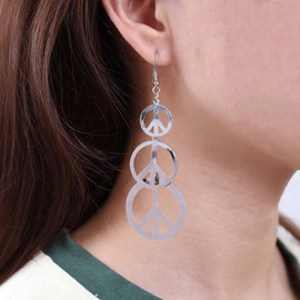 Inilbran Boho Peace Circle Dangle Earrings Vintage Love Peace Sign Earrings Silver Peace Circle Hook Earrings Super Lightweight Peace Circle Earrings Jewelry for Women and Girls