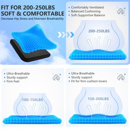 MACEVIA Gel Seat Cushion for Long Sitting, Breathable Gel Cushions for Pressure Relief, Wheelchair Seat Cushions Soft Chair Cooling Pads for Car Seat, Office Chair, Gaming, Travel, Fit for 200-250bs