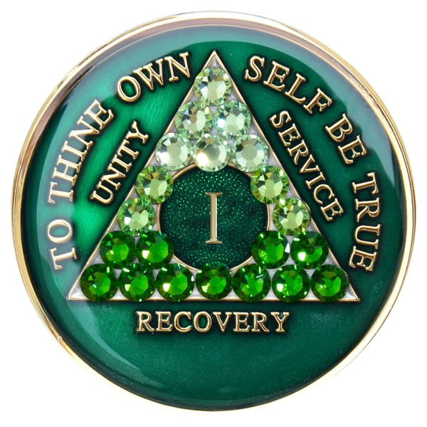 Recovery Mint Sobriety Chip AA Transition Green Cyrstallized (1 Year)