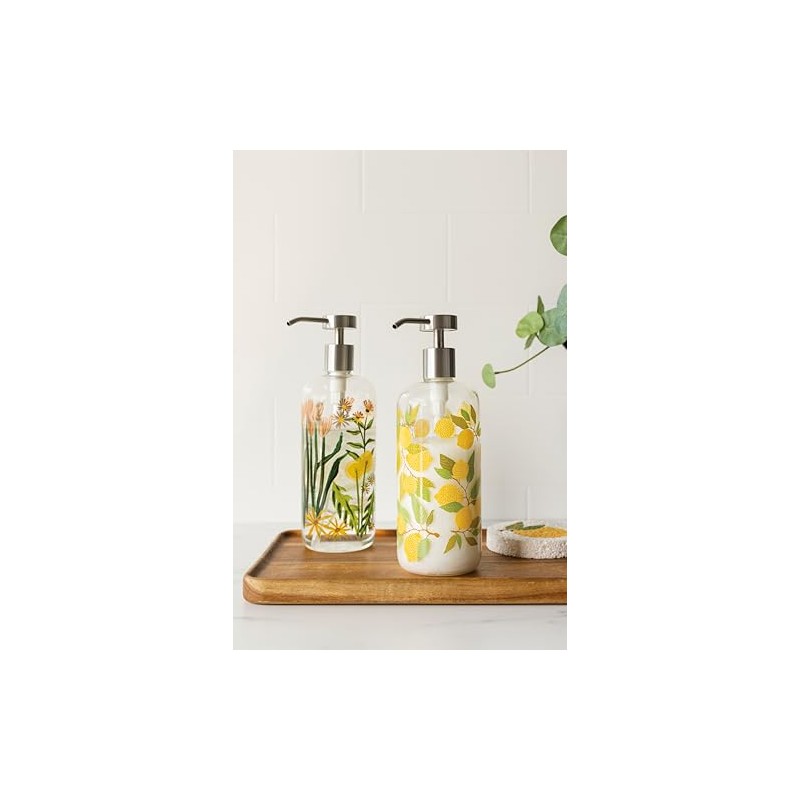 Now Designs Bees & Blooms Glass Soap Dispenser with Stainless