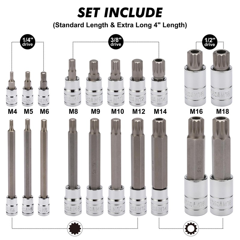 CASOMAN Spline Tip Bit Socket & XZN Triple Square Spline