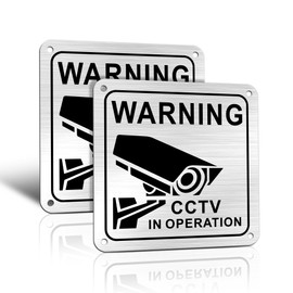 TAKULA CCTV Operation Sign - 4.7" x 4.7" Brushed Aluminium, Pre-drilled, Outdoor Security Camera Warning Sign