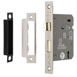 Decoranddecor Sash Mortice Door Lock with Keys - 2.5inc /64mm - Satin Nickel - Fire Rated - UKCA & CE Approved