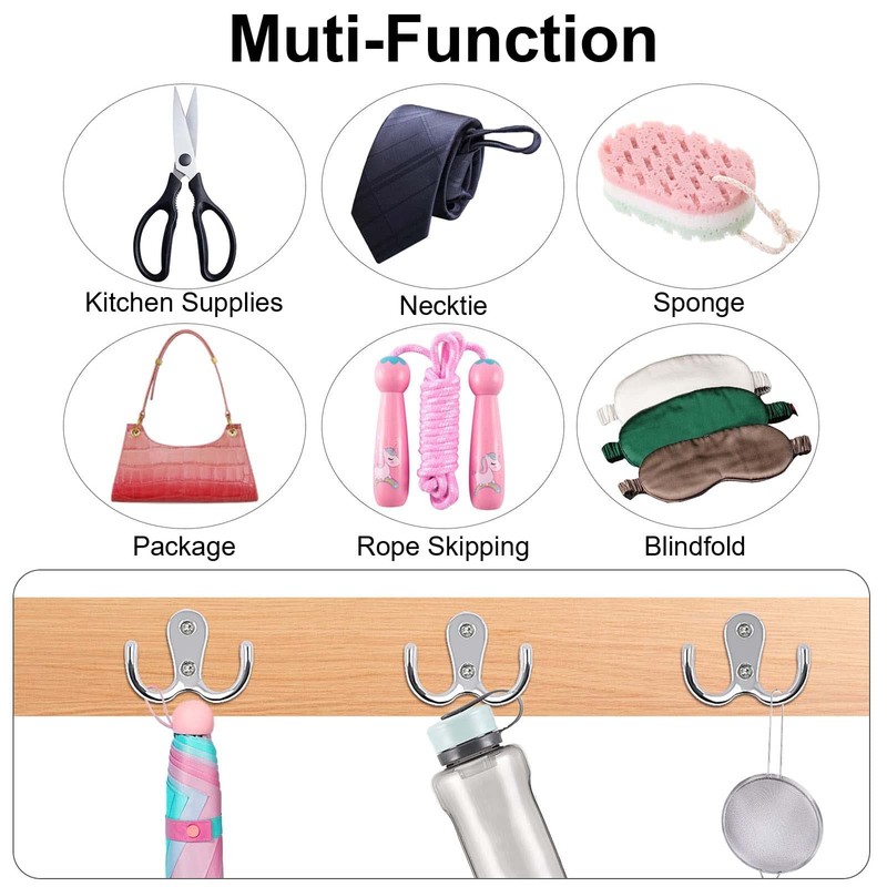 6 PCS Double Prong Robe Hooks Dual Coat Hooks Door