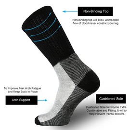 ONKE Merino Wool Cushion Crew Socks for Men Outdoor Hiking All Seasons Work Boot Heavy Thick Thermal Moisture Wicking Control(Black XL)