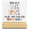 QASHWEY Safe Space Sign Desk Decor, Boho Classroom Wood Table