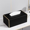 Tissue Box Cover,Black Rectangle PU Leather Tissue Holder with Gold-Tone