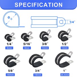 JWGJW Stainless Steel Cable Clamp 100 Pack 5/16 Inch,Rubber Cushioned Insulated Clamp,Automotive Wire Pipe Clamp For Pipe or Wire Cord Installation