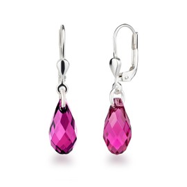 Schöner-SD Earrings 925 Silver with Small Briolett Drops Crystals, Silver