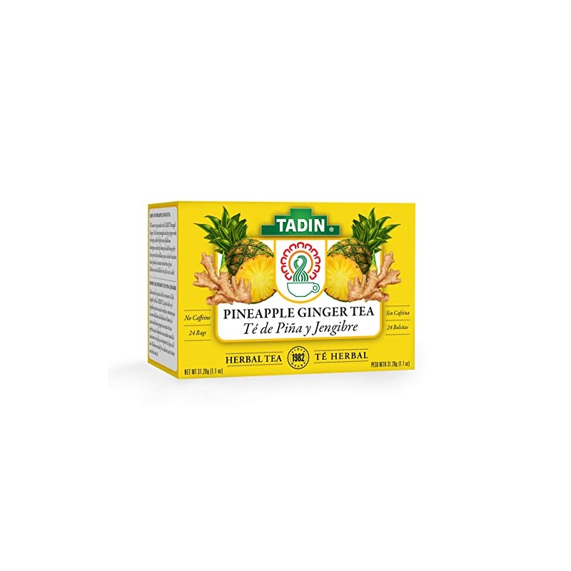 Tadin Pineapple Ginger Herbal Tea, Caffeine Free, 24 Tea Bags,