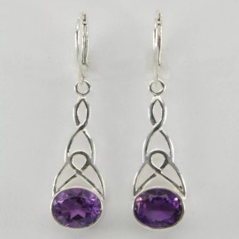 Amber America Genuine Purple AMETHYST Celtic Oval Earrings 925 STERLING SILVER Leverback #3e