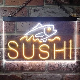 Sushi Fish Sashimi Restaurant Dual Colour LED Bar Light Neon Light Advertising Neon Sign White & Yellow 300 x 210 mm st6s32-i3334-wy